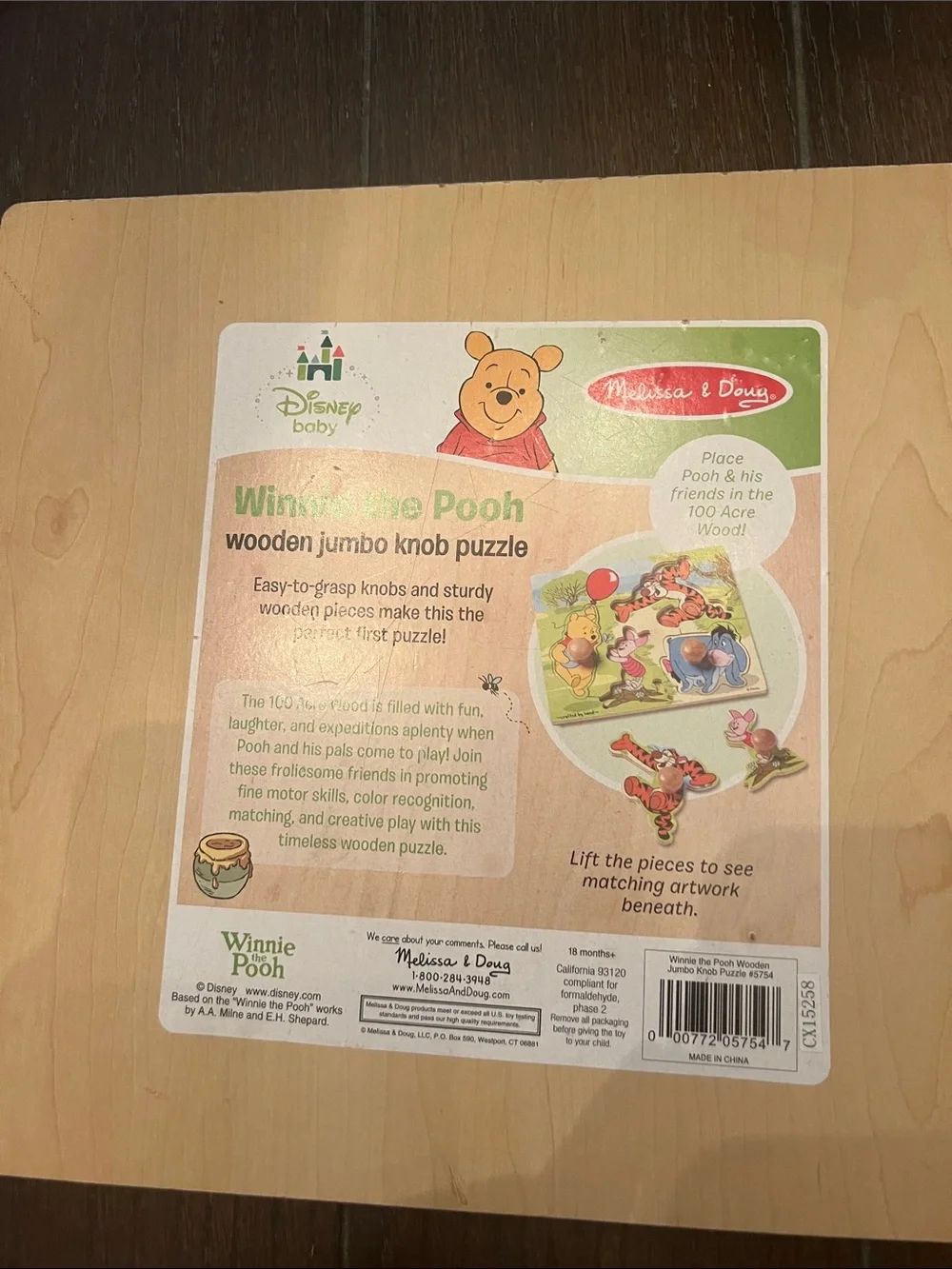 Melissa & Doug Disney Winnie the Pooh Wooden Knob Puzzle – Fair Condition